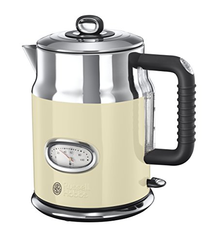 Russell Hobbs Electric Kettle (1.7L Rapid Boil function Perfect Pour Spout Stainless Steel accents Retro design Removable washable filter Water temperature & level indicator Cream) Retro 21672
