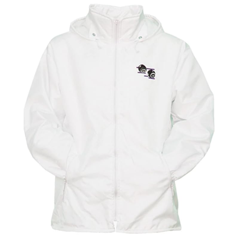 Mens Waterproof Bowling Jacket White Fleece Lined Lawn Bowls Coat Windproof Zip Up Outerwear with Detachable Hood Elasticated Cuffs Pockets Sports Jacket for Outdoor Bowls S