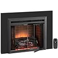 PuraFlame Klaus 23” Electric Fireplace Insert with Trim Kit, Fire Crackling Sound, Resin Log, Glass Door and Mesh Screen, 750/1500W Heater, Black