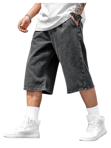 Verdusa Men's Straight Leg Denim Shorts Solid Casual 3/4 Capri