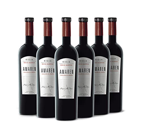 Amaren Selección de Viñedos - Vino Tinto D.O. Rioja - Variedad Uva Tempranillo y Garnacha - Notas de Fruta Roja - Reposo en Barricas Roble Francés y Americano - Incluye Estuche - 6 Botellas de 75 cl