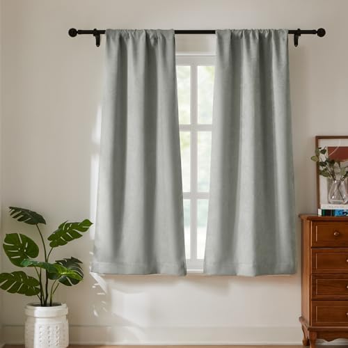 WRENSONGE Blackout Curtains for Bedroom, Grey Blackout Curtains 63 Inch Long for Living Room Windows Kitchen Room, Easy Rod Pocket Curtain Modern Room Darkening Curtains 2 Panels Set