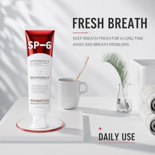 Image of SP-6 Probiotic Toothpaste - Niacinamide Whitening Toothpaste Enhanced Formula with 6 Probiotics for Teeth Whitening and Gum Health - Enamel-Safe, Fluoride-Free, Fresh Mint Flavor, 4.9Oz (2)