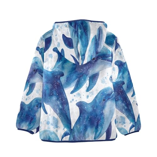 Blue Dolphins Swimming in Ocean Toddler Fleece Jacket Girl Boys Hooded Fleece Jacket Coat Warm Outwear Zip-up 3-10T2