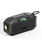 Radios solares portátiles de Supervivencia con manivela de 2000mah con Am/FM, Alarma SOS, Linterna LED, Carga de teléfono, Negro