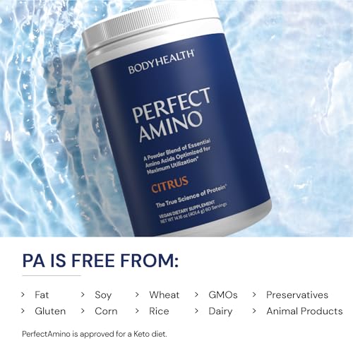 BodyHealth PerfectAmino Powder - BCAA and EAA Powder for Pre and Post Workout - Vegan Amino Acid Energy Drink Powder for Men and Women to Support Lean Muscle and Recovery - Citrus - 60 Servings - Thumbnail 6