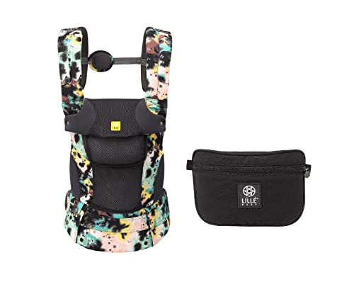 LÃLLÃbaby Complete Airflow Deluxe Ergonomic 6-in-1 Baby Carrier Newborn to Toddler - with Lumbar Support - for Children 7-45 Pounds - Watercolor Space Dye and Universal Pocket Pouch Bundle