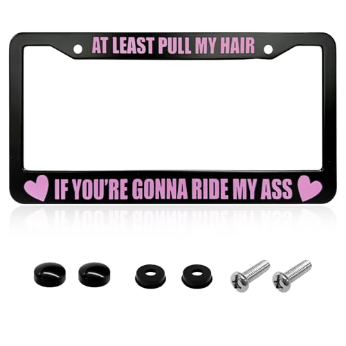 SHMZK Driver Pick Music License Plate Frame Personalized Rear & Front License Plate Frame with 2 Holes 126 Inch Funny License Plate Holder for Most Vehicles Car Accessories (At Least Pull My Hair)