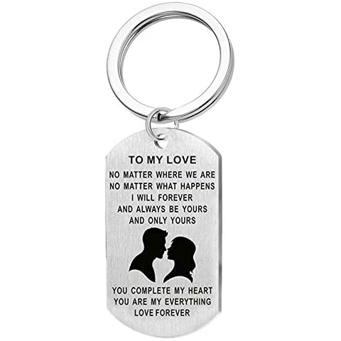 Ayoiow Key Ring for Car Keys, Engraving to My Love Keyring, Silver Keyring, Stainless Steel Cover
