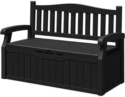 Greesum 70 Gallon Outdoor Storage Deck Box with Armrest Bench Lockable, Waterproof and UV Resistant, Suitable for Garden, Pool, Patio, Black