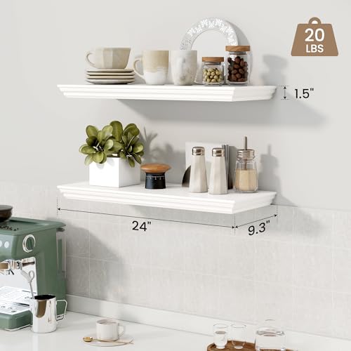 Image of 24 Inch Floating Shelves for Wall, 9.3 inchD Crown Molding Wood Display Shelf