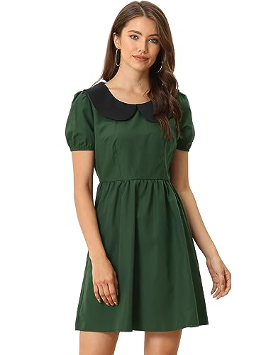 Image of Allegra K Women's Contrast Peter Pan Collar Puff Short Sleeve A-line Dress