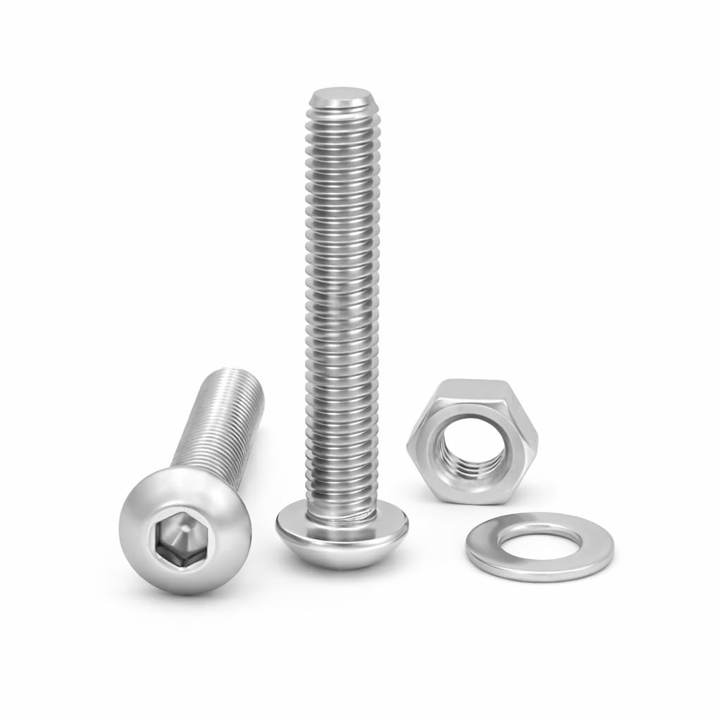 NOLDAR | Linsenkopfschrauben mit Innensechskant. Edelstahl AISI 304 (A2). Set 20 Schrauben mit 20 Muttern und 20 Unterlegscheiben (60 Stück). Flachrundkopfschrauben ISO 7380 Vollgewinde. (M8 x 20mm)