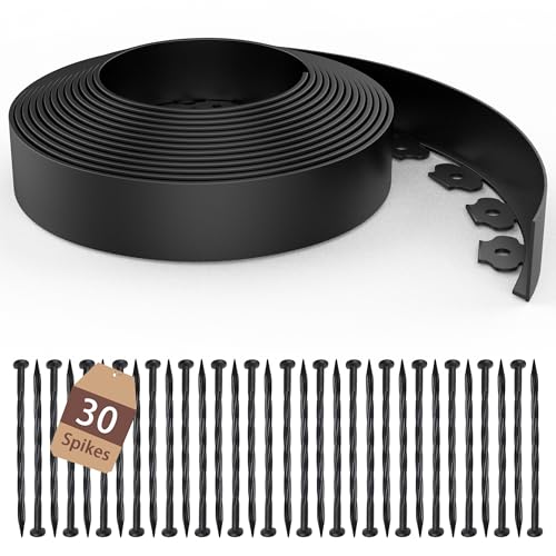 ESOHOT 20FT Landscape Edging,Heavy-Duty 2 in Tall No-Dig Garden Edging with 30 Spikes for Lawn Edging and Flower Beds (Black, 20FT)