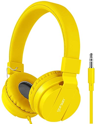 Yesmini Kids Headphones, Foldable, Adjustable Headband with 3.5mm Jack, Volume Limited Safe, Lightweight On-Ear Earphones for Children Boys Girls Cellphones Laptop Computer Mp3/4 (Yellow)