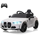 12V Electric Ride On Car w/RC,Licensed by BMW M4 Toddler Electric Vehicle for 37-83 Months,Power Wheels for Boys Girls, with Suspension System,3 Speeds, Bluetooth, MP3, Double Door, LED Light(White)
