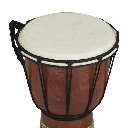 Deco 79 Wood Drum Handmade Decorative Sculpture Djembe Home Decor Statue with Rope Accents, Accent Figurine 7\" x 7\" x 12\", Brown