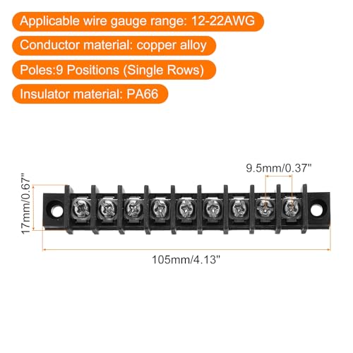 Bornier 9 positions uxcell bloc de jonction à vis 9 circuits 20A 300V - 2