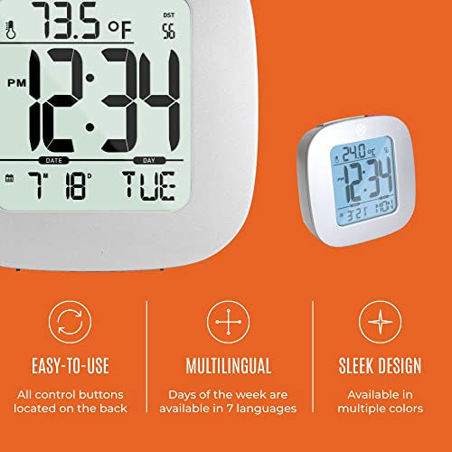Marathon Compact Alarm Clock With Temperature & Date, Graphite Gray - Large, Easy To Read Display With Backlight - Easy To Set Up & Use - Two Aaa Batteries Included #TOP2