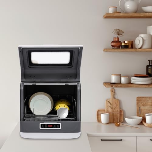 Image of Portable Countertop Dishwasher, 800W Mini Dishwasher 17.72x15.75x17.32in Dish Washing Machine with 3 Functions for Small-Sized Houses (White-2)