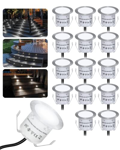 HIBOITEC Lot de 16 Spot LED Encastrable Extérieur, IP67 Étanche Eclairage Escalier, Ø 32mm, Spot Encastrable Exterieur pour Terrasse Bois Piscine Jardin Escaliers...