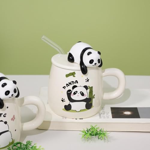 Image of Panda Coffee Mug with & Glass stro, Mugs for Coffee, Rakhi for Brother, Birthday Gift, Ceramic Mug, 3D Panda Coffee Mug (420ml - Panda White)