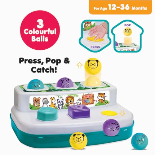 Image of Toymate's Press and Pop - A 2 in 1 Animals and 3 colourfull Balls pop up Learning Educational Toy for Toddlers, Children, Boys & Girls and 12 Months and Above