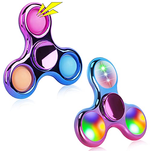 Aveloki Light Up Pop Fidget Spinner 2 Pack, Fidget Spinner LED Light Finger Spinner, Push Pop Bubble Fidget Spinner, Pop Hand Spinner Party Favor Toy for Stress Relief for Children