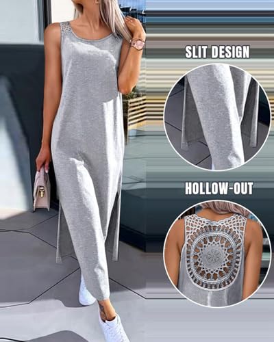 Image of Women's Summer Tank Dress Casual Sleeveless Side Split Maxi Dresses