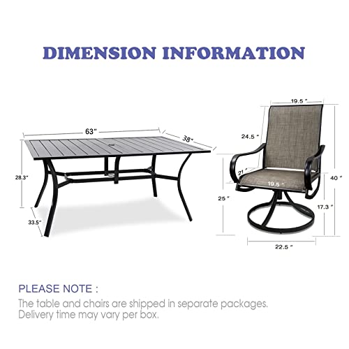 Meooem Patio Dining Set Of 7, Outdoor 6 High Back Swivel Rock Chairs With Arms And 63 Inch Rectangle Dining Table With 1.57" Umbrella Hole For Backyard Garden Bistro #TOP5
