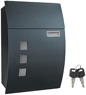 SONGMICS Mailbox, Wall-Mounted Lockable Post Letter Box with Viewing Windows, Nameplate, and Keys, Easy to Install, Anthracite Grey GMB030G02