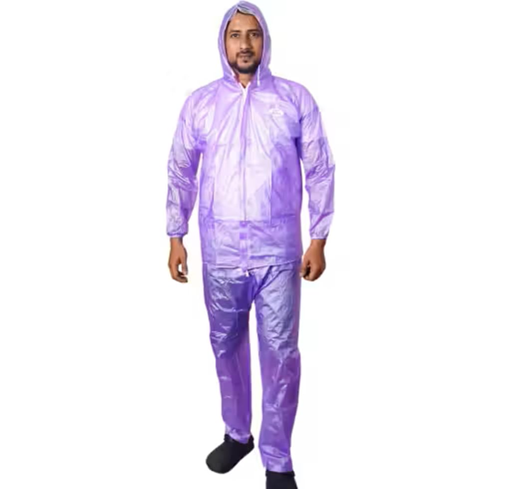 Men Raincoat, Water Resistant Rainsuit with Adjustable Hood, Drawstring Hem Set of Top & Bottom with Carrying Pouch-image-33