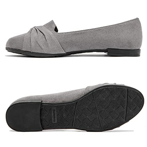 Saidoteto Women's Ballet Flats, Comfortable Round Toe Slip On Classic Suede Office Dress Shoes for Work. Grey Size 64