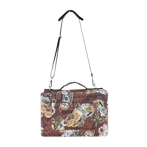 Image of 500 Slots Colored Pencil Case with Zipper Closure Large Capacity Retro Style Element Pattern Pencils Bag Waterproof 840D PVC Fabric Pen Organizer Storage Holder for Artist (Brown Compasses)