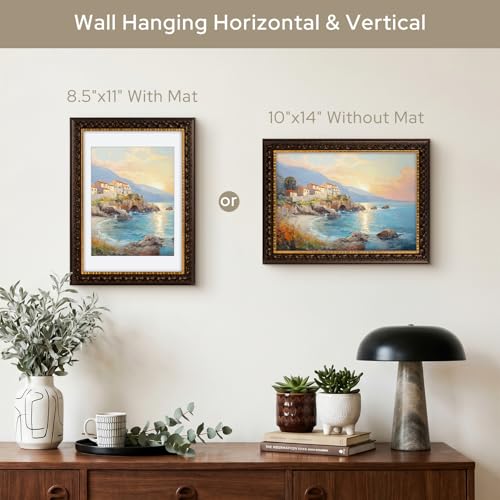 Image of Golden State Art, 10X14 Ornate Finish Photo Frame With White Mat for 8.5x11 Picture & Real Glass, Color: Dark Brown With Gold