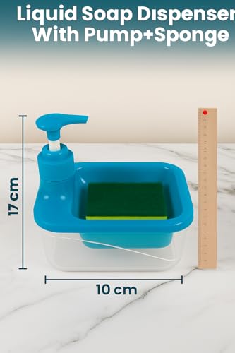 Image of Zuku Liquid Soap Dispenser for Kitchen Dishwash Liquid Soap Dispenser for Kitchen Sink Dish Washer Box Dispenser Liquid with Free Sponge(Blue)