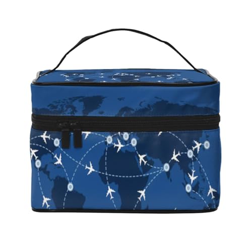 メイクボックス コスメ収納 飛行ルート青 大容量 化粧ポーチ 化粧品入れ メイク収納ケース 軽量 持ち運び アクセサリー 小物入れ おしゃれ 旅行 出張用 プレゼント