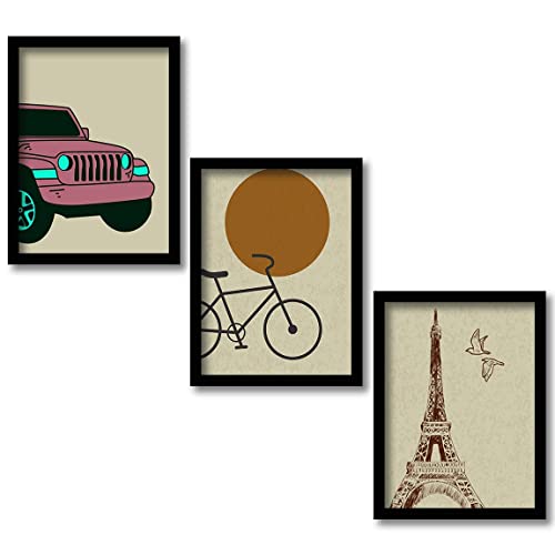 Image of kotart Vintage Travel Theme Framed Wall Posters with Frame - Home Decor Paintings for Living Room Set of 3 (Art 2, 13x17 inch)