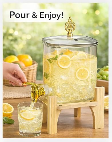 Image of 3 Litre Borosilicate Glass Detox Water jug Dispenser with Wooden Stand, Beverage Dispenser for Beer, Water, Cocktails, Detox Drinks & More, Perfect for Parties &,Daily Uses (Set of 1)