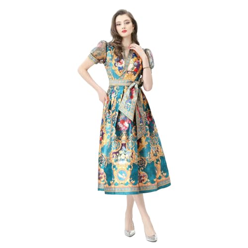 Robe longue col en V fluide avec manches lanterne volumineuses style bohème chic