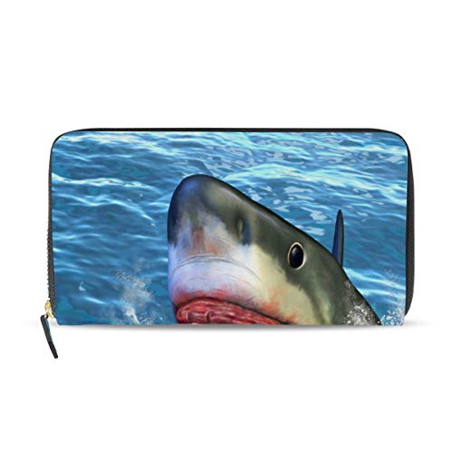 Portefeuille long cuir femme fermeture éclair motif requin grand format tout en un