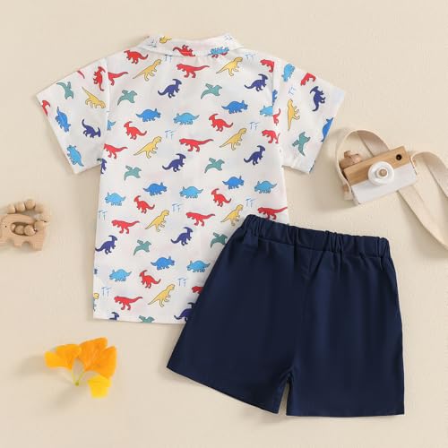 Image of Owl's-Yard Baby Boy Easter Outfits Rabbit Carrot Short Sleeve Button Down Shirts and Solid Color Shorts 2 Pcs Summer Set