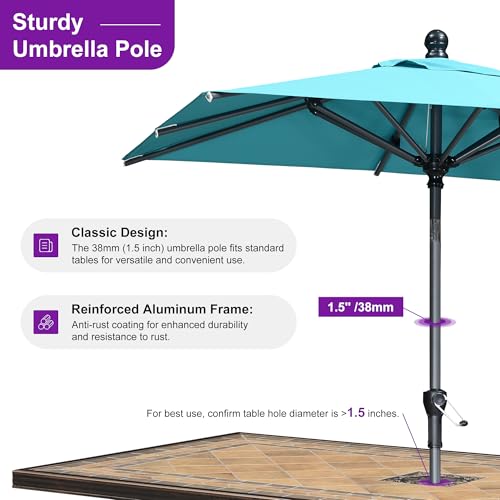 Image of PURPLE LEAF Patio Market Umbrella 6' x 4' Rectangle Tilt Turquoise Blue