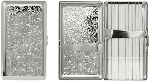 Set of 2 Metal-Plated 120s Cigarette Case & Stash Box (Silver Victorian Print)