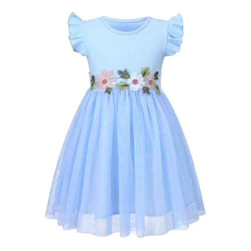 Image of HILEELANG Little Flower Girl Tulle Tutu Dress Easter Cotton Ribbed Birthday Wedding Party Princess Dresses