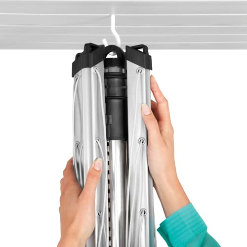 Image of Brabantia Lift-O-Matic Outdoor 4 Arm Clothesline (164 ft /O 1.8 inch) Height Adjustable, Folding Clothes Drying Rack + Ground Spike & Cover (Gray)
