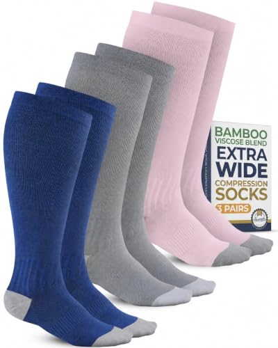 Image of Pembrook 3 Pairs Plus Size Compression Socks Wide Calf - Bamboo Viscose