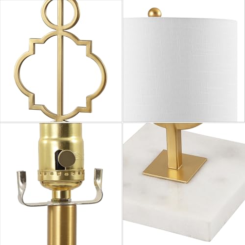 JONATHAN Y 31" Gold Modern Quatrefoil LED Table Lamp, Contemporary Metal Iron Lamp with White Marble Base and Linen Drum Shade for Living Room Bedroom, LED Bulb Included JYL3026A by JONATHAN Y - Image 9