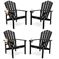 THOEOE Stackable Adirondack Chair Set of 4, HDPE All-Weather Adirondack Chairs - Durable and Space Saving, Plastic Outdoor Fire Pit Chairs with Cup Holder,Black