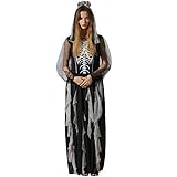 EraSooky Damen Skelett Zombie Braut Kostüme Halloween Cosplay Fancy Party Kleid mit Haarband